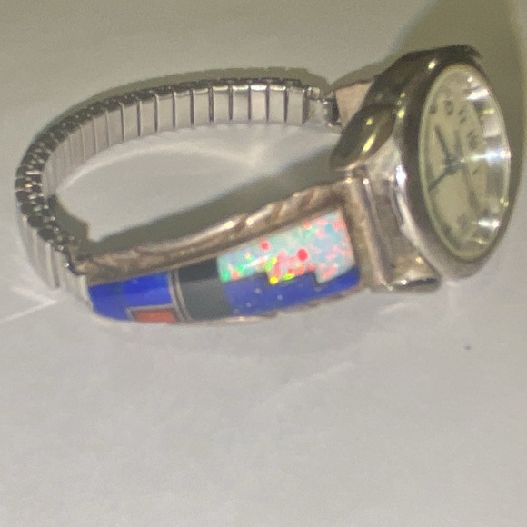 Navajo Native American Lapis & Opal Watch Hallmark JJ - Sterling Silver -Vintage - Picture 10 of 12